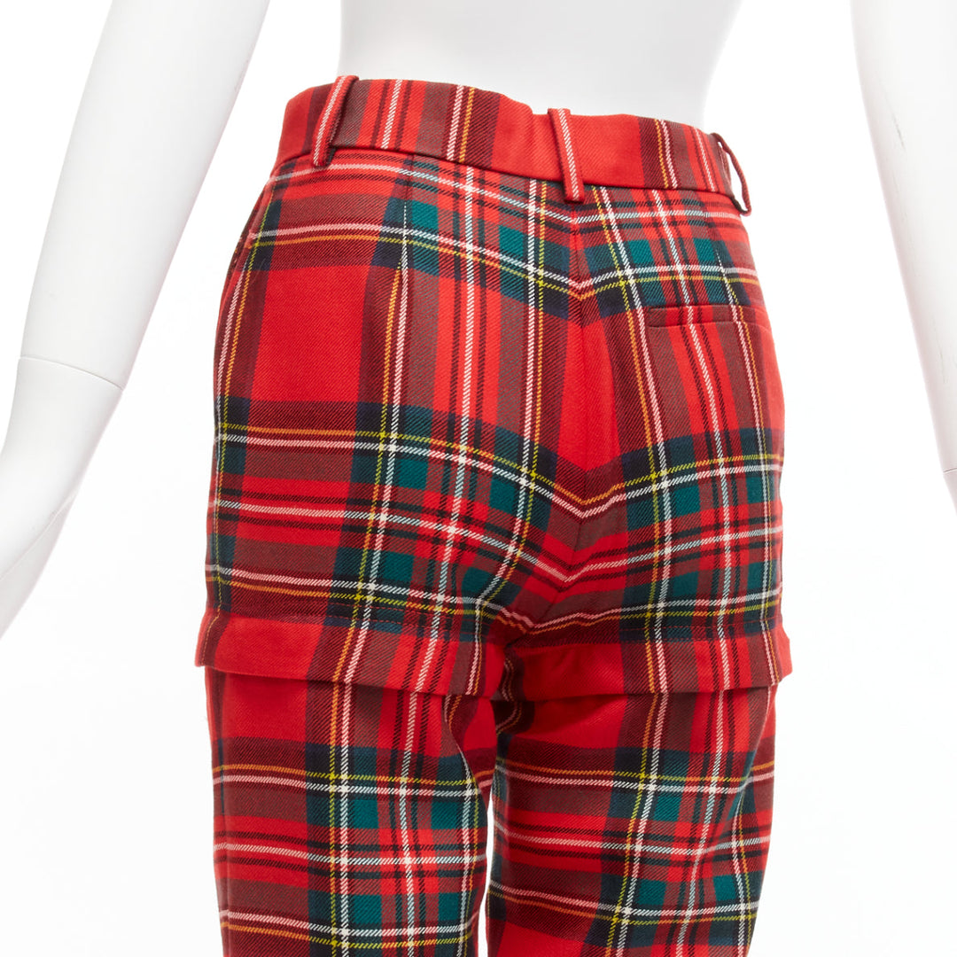 BALENCIAGA 2017 Runway red green punk plaid detachable zipper pants FR34 XS