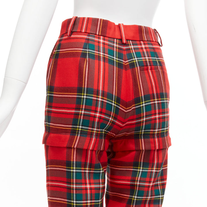 BALENCIAGA 2017 Runway red green punk plaid detachable zipper pants FR34 XS