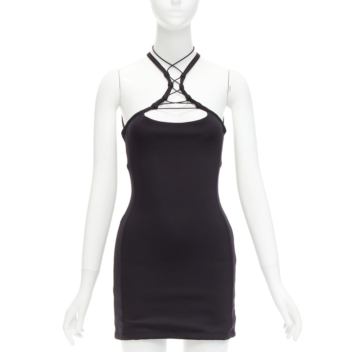 MONSE black jersey white logo back sportif bungee strap halter mini dress XS