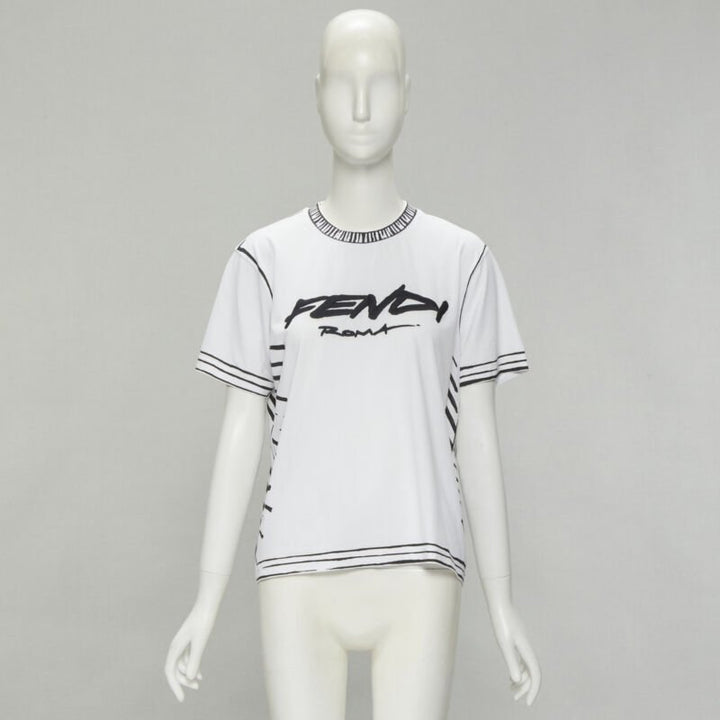 FENDI 2022 Joshua Vides white cotton illustration print logo embroidery tshirt M