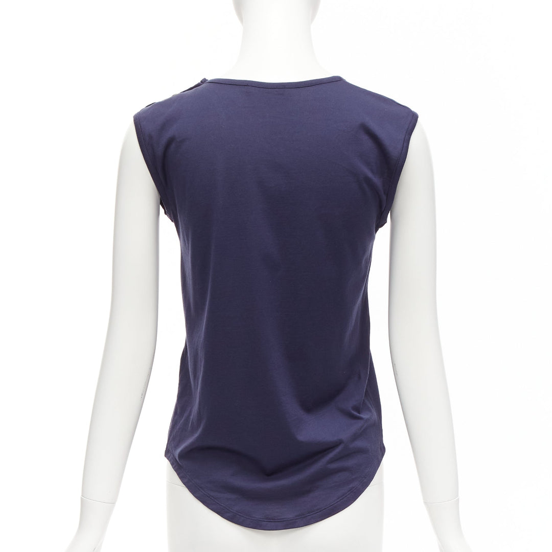 BALMAIN navy gold foil logo military button shoulder tank top FR34 XS
