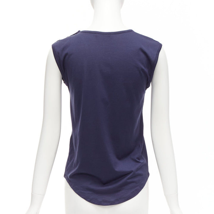 BALMAIN navy gold foil logo military button shoulder tank top FR34 XS