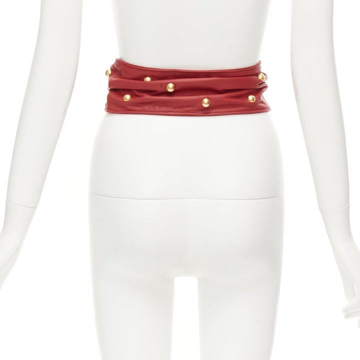 PHILOSOPHY DI LORENZO SERAFINI red soft leather gold dome studs wide belt S