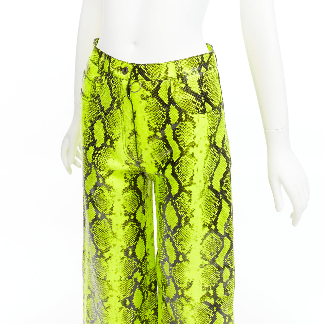 OFF WHITE Virgil Abloh 2019 Runway neon yellow leather wide leg pants IT40 S