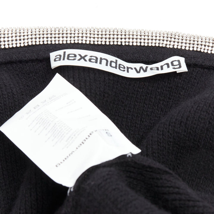 ALEXANDER WANG black wool cashmere blend crystal cord cropped cardigan S