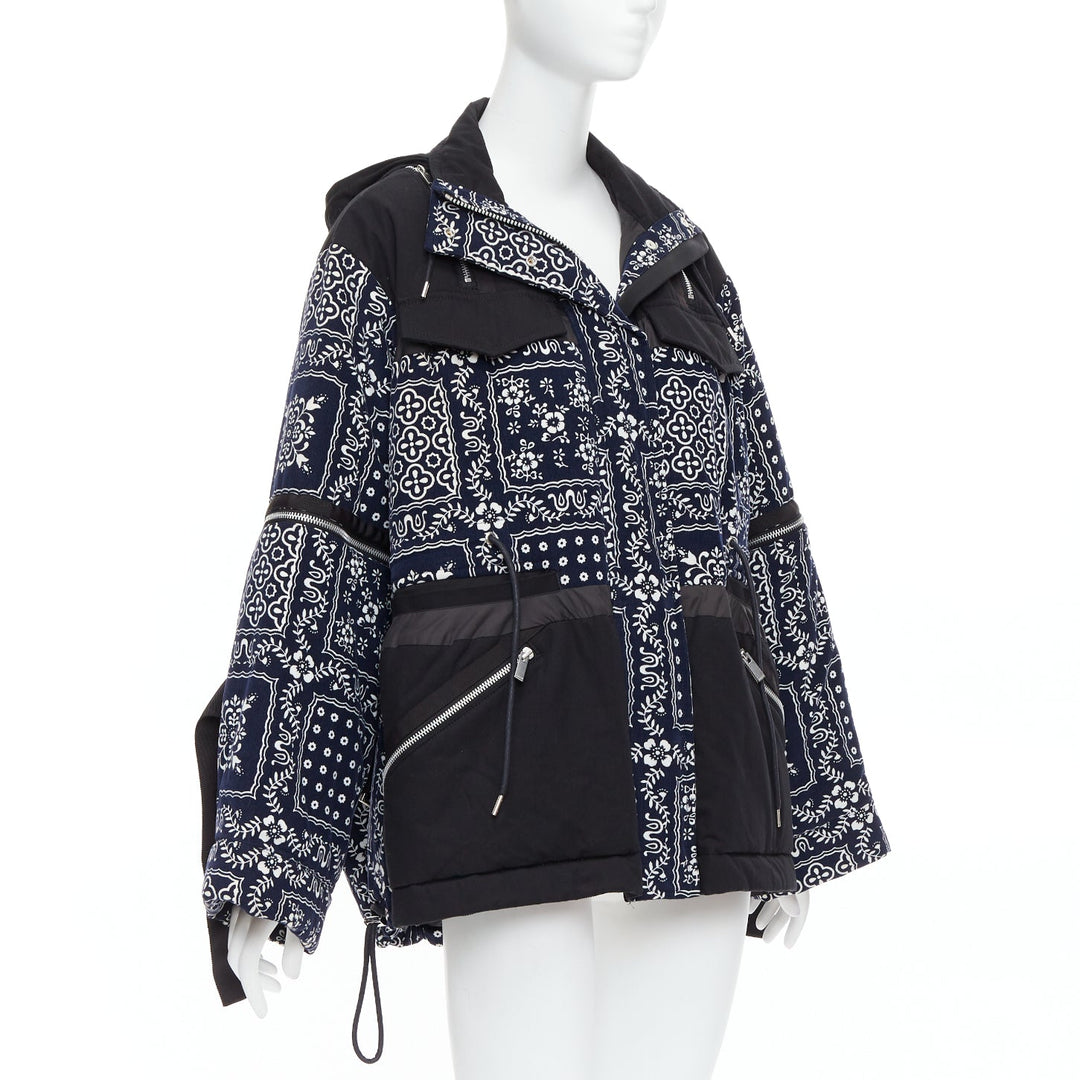 SACAI Reyn Spooner 2018 navy black cotton printed padded coat JP1 S