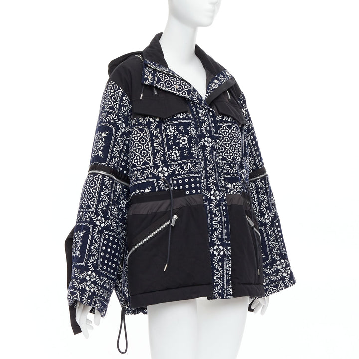 SACAI Reyn Spooner 2018 navy black cotton printed padded coat JP1 S