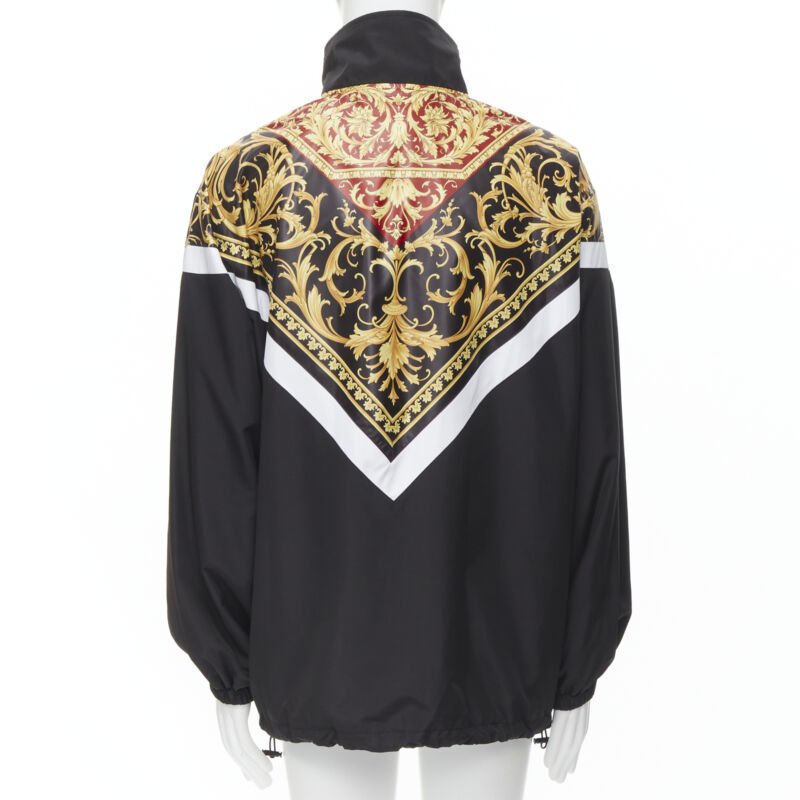 VERSACE Le Pop Classique black red Barocco print nylon track jacket IT52 XL