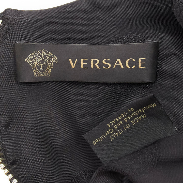 VERSACE 2014 black scaled leather patchwork sheer panel mod mini shift dress