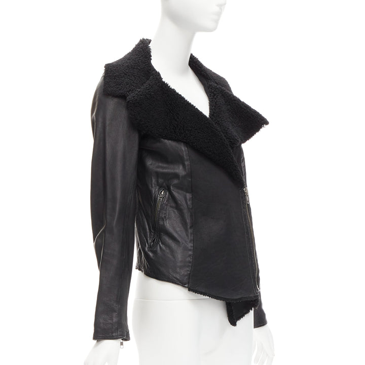 ALL SAINTS Nene black sheepskin leather shearling lined biker jacket UK8 S