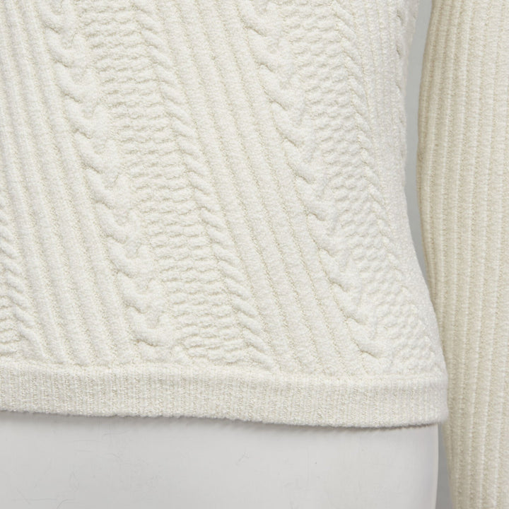 GANNI ivory crystal button textured knit cotton blend sweater top XS