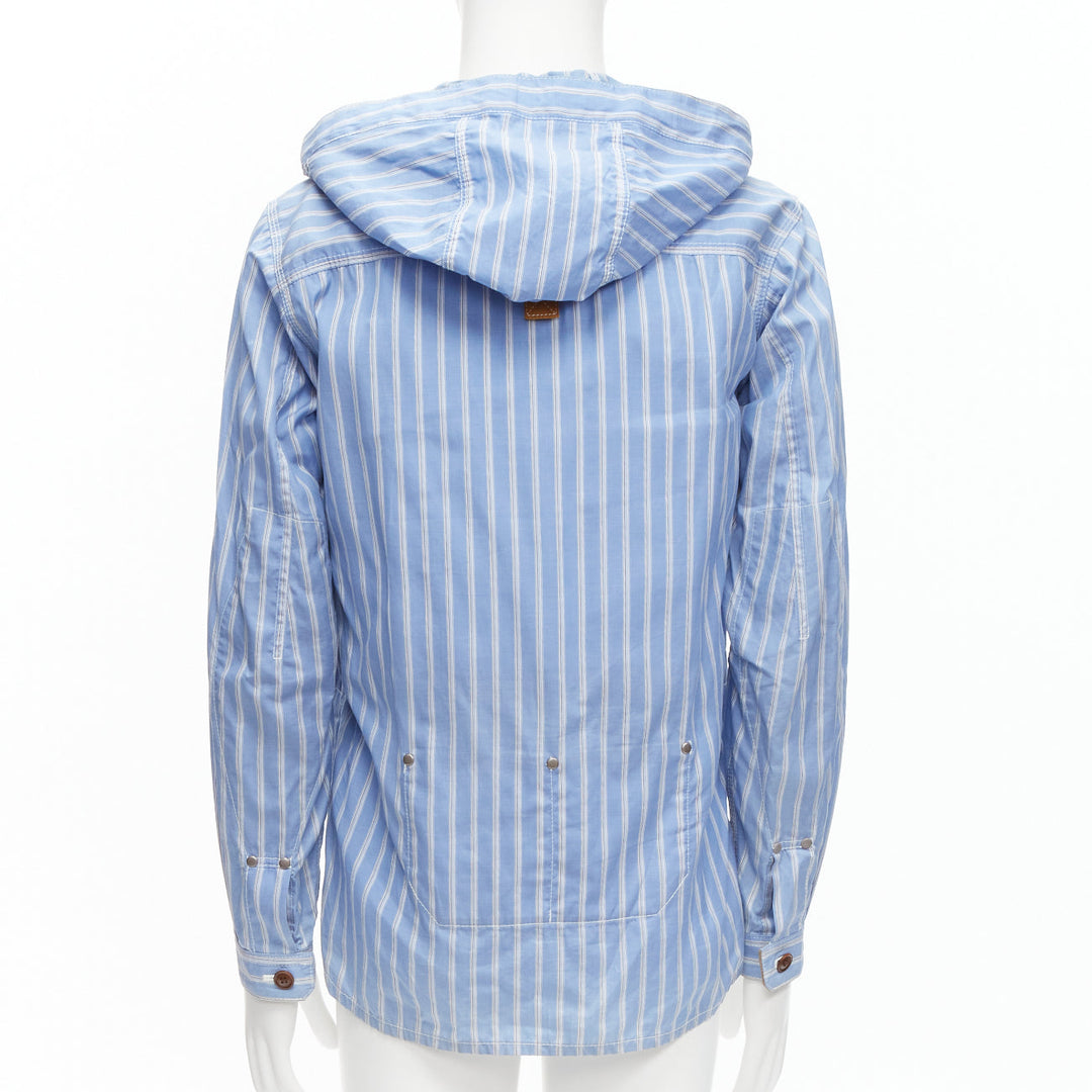 JUNYA WATANABE MAN 2013 blue brown cotton linen striped deconstructed parka M
