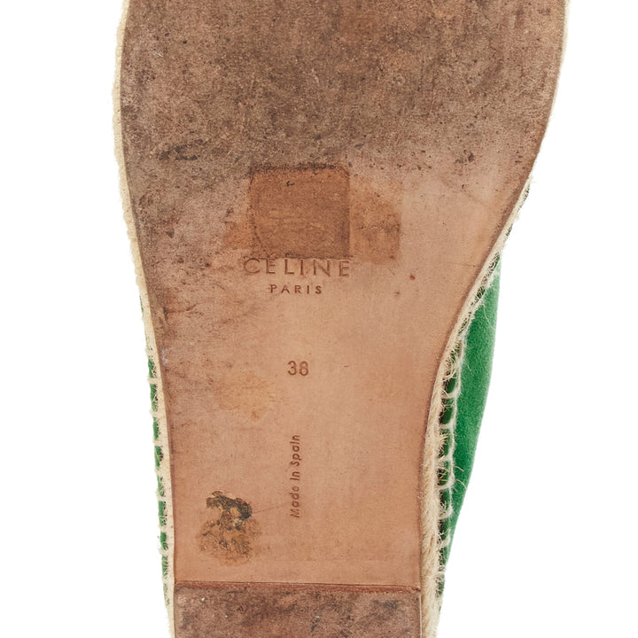 OLD CELINE Phoebe Philo green suede black grosgrain jute espadrilles EU38