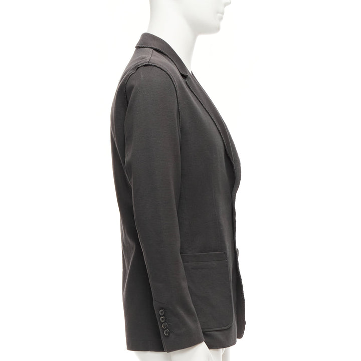 LANVIN grey cotton overtitched darts frayed edge pocketed blazer FR48 M