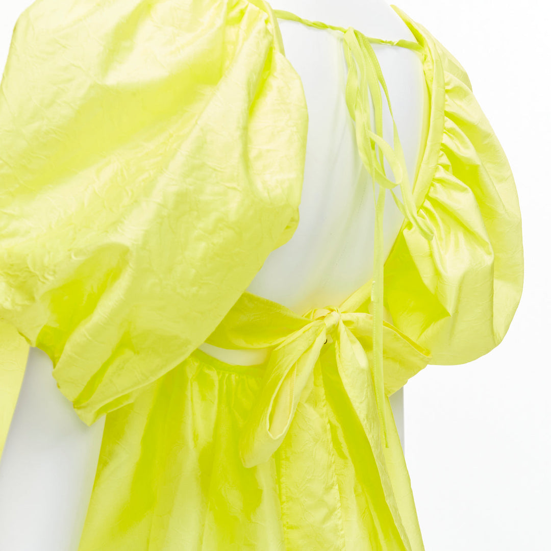 CECILIE BAHNSEN 2021 Babett yellow textured puff sleeve babydoll top UK6 XS