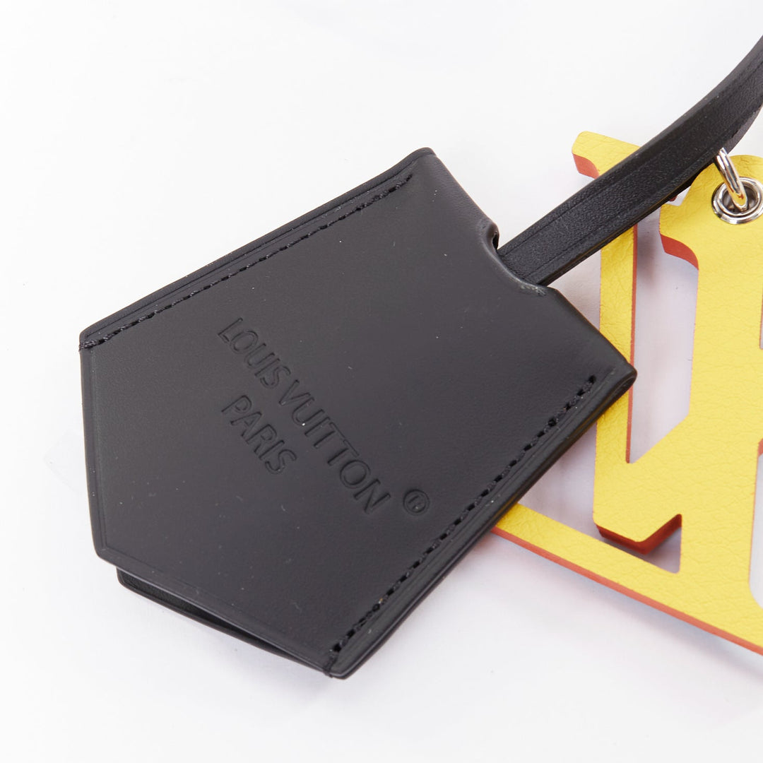LOUIS VUITTON optic blue yellow logo black leather luggage tag