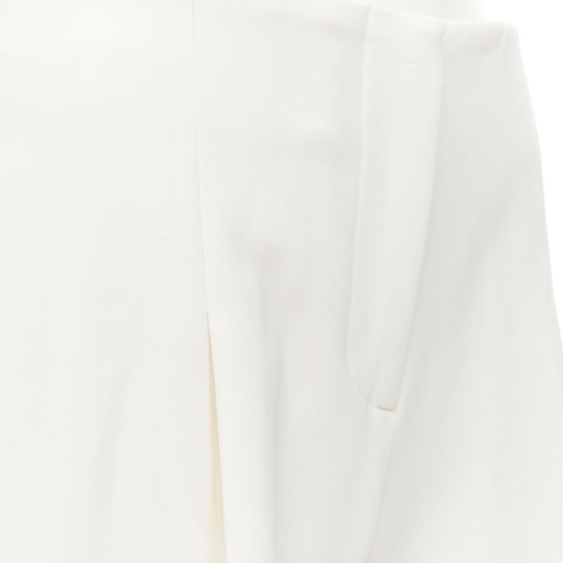 OSCAR DE LA RENTA 2015 virgin wool crepe cream pleated wide pants US2 XS