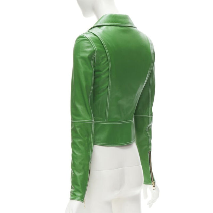 LOEWE JW ANDERSON kelly green leather moto biker jacket S