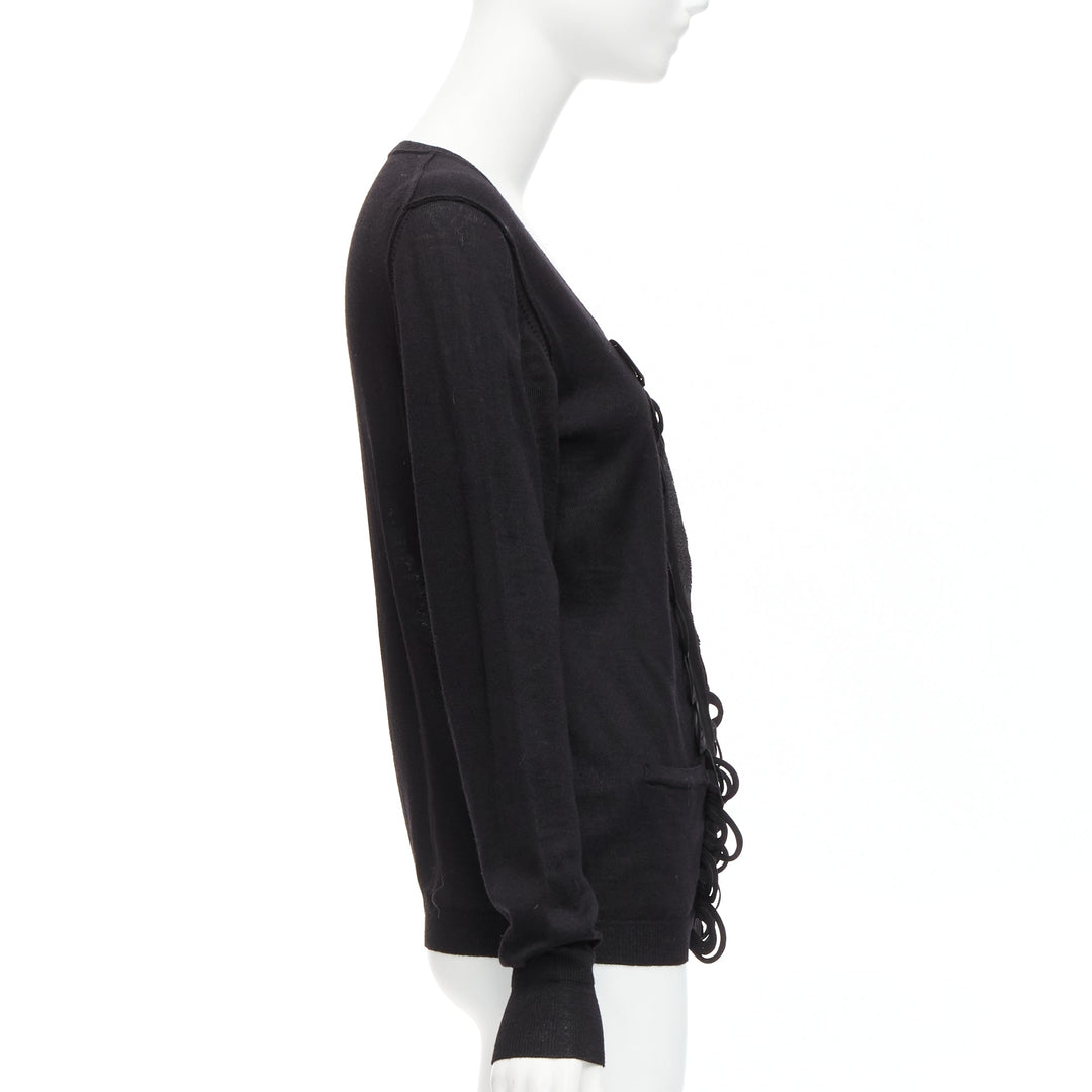 CHLOE black wool military scallop loop ruffle scoop neck cardigan M