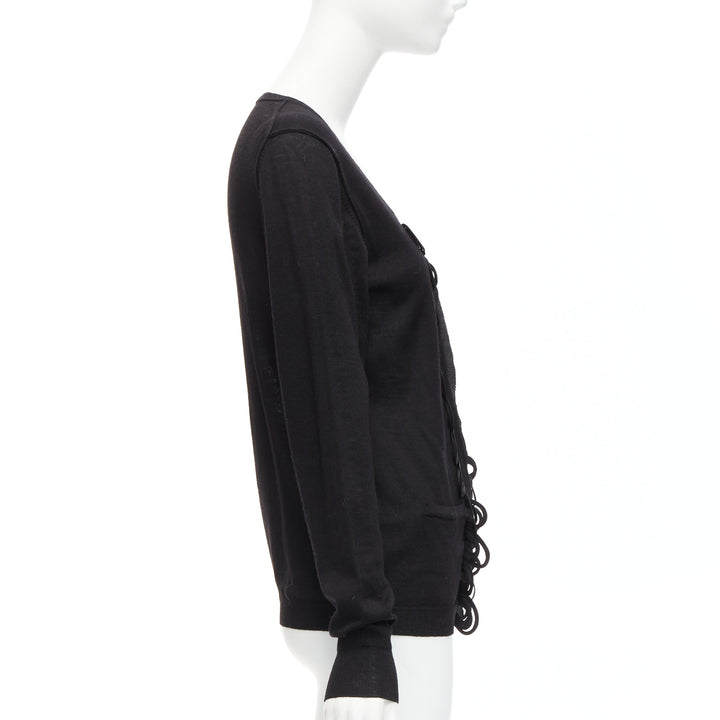 CHLOE black wool military scallop loop ruffle scoop neck cardigan M