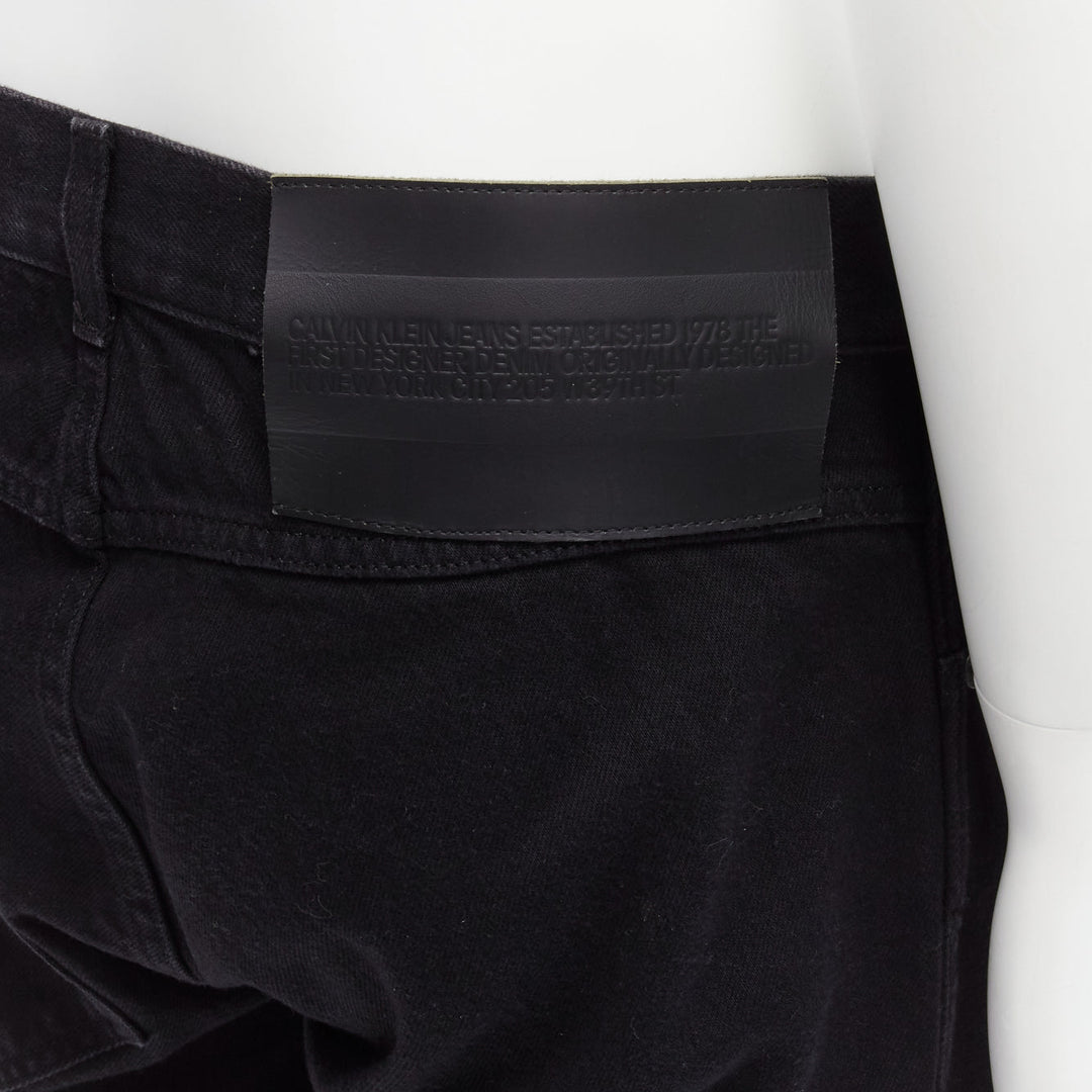CALVIN KLEIN 205W39NYC Raf Simons black distressed satin patch washed jeans 31"