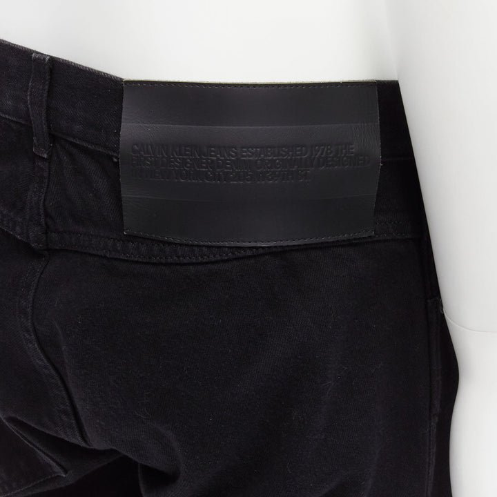 CALVIN KLEIN 205W39NYC Raf Simons black distressed satin patch washed jeans 31"