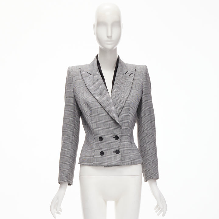 ALEXANDER MCQUEEN 1990 Vintage grey houndstooth layer collar power blazer IT40 S
