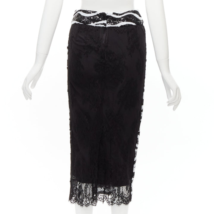 DOLCE GABBANA 2022 black white zebra sequins chantilly lace back skirt IT38 XS