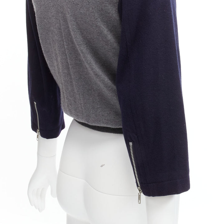 COMME DES GARCONS wool navy grey deconstructed hybrid biker cropped cardigan S