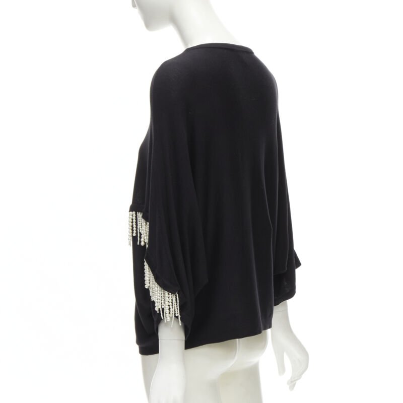 GIAMBATTISTA VALLI black dolman sleeve pearl fringe sweater top IT44 M