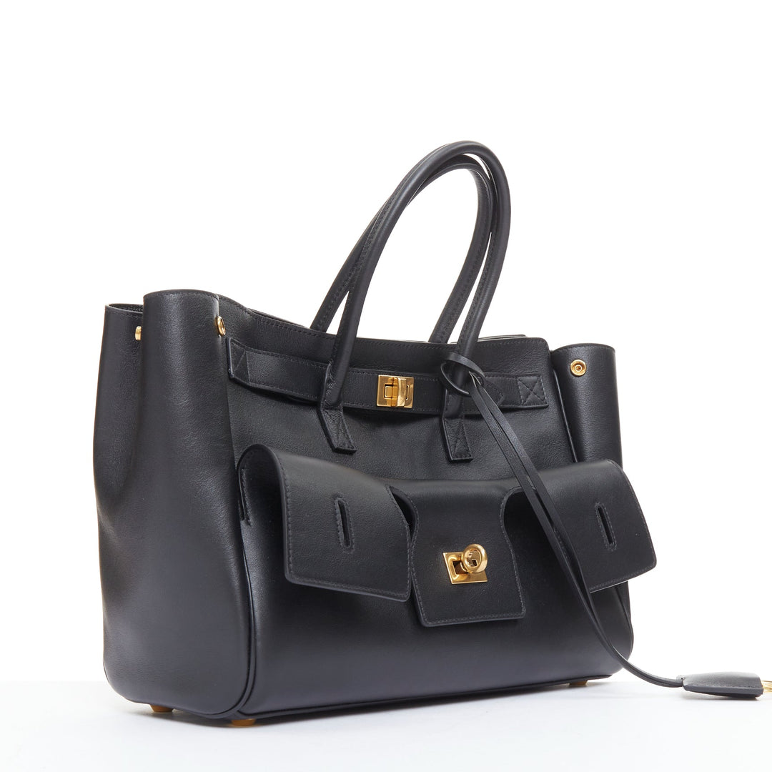 BALENCIAGA Demna Bel Air Small black leather gold hardware multi pocket bag