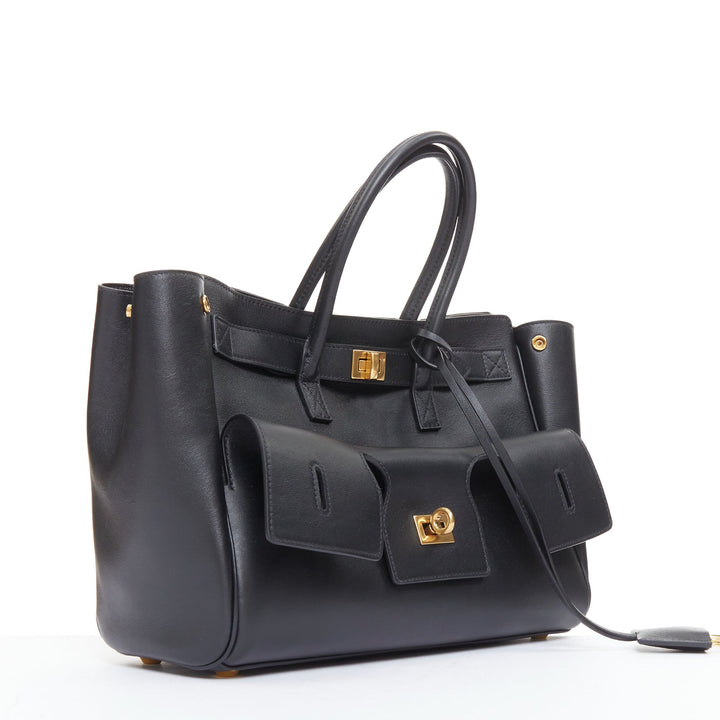 BALENCIAGA Demna Bel Air Small black leather gold hardware multi pocket bag