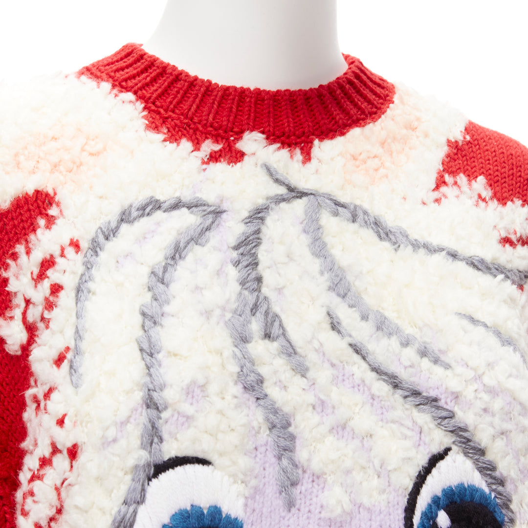 STELLA MCCARTNEY red wool cotton textured bunny sweater IT34 XXS