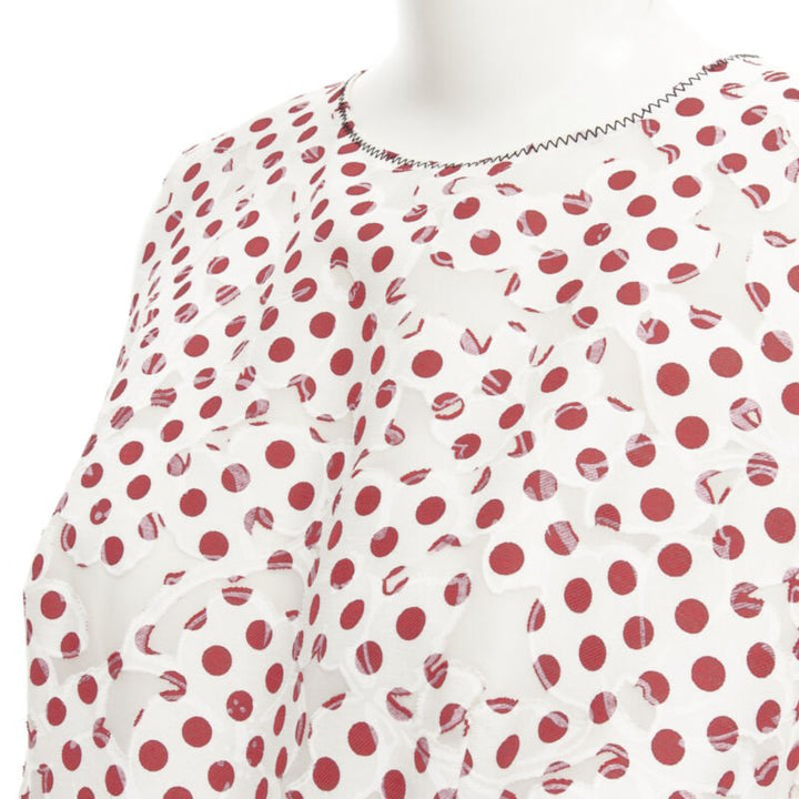 OSCAR DE LA RENTA 2016 white polkadot floral burnt out devore belted dress US2 S