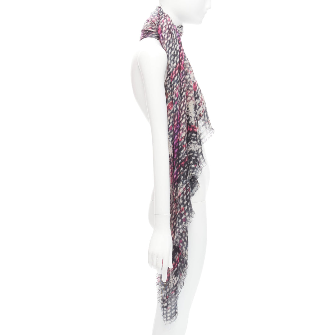 CHANEL 100% cashmere purple black CC oversized tweed texture print scarf