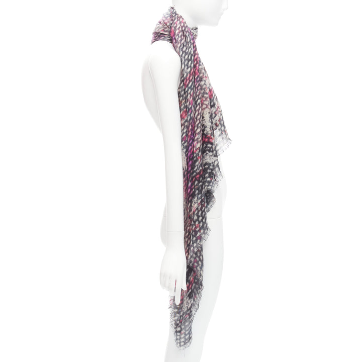 CHANEL 100% cashmere purple black CC oversized tweed texture print scarf