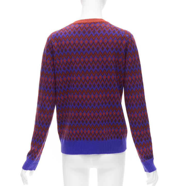 PRADA 2018 purple wool cashmere racing logo chevron intarsia cardigan IT38 XS