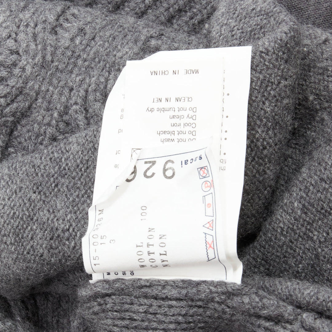 SACAI 2015 grey 100% wool cable knit contrast hood sweater JP3 L