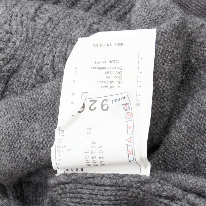 SACAI 2015 grey 100% wool cable knit contrast hood sweater JP3 L
