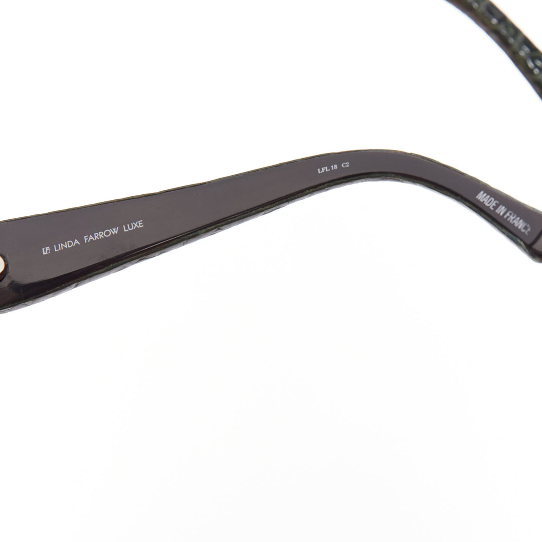 LINDA FARROW Luxe LFL18 green scaled leather arms black oversized sunglasses