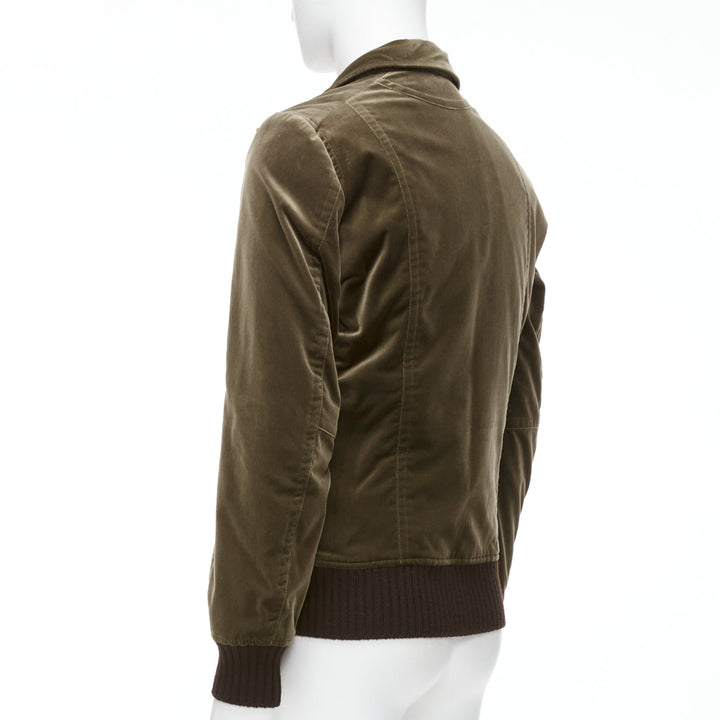 COSTUME NATIONAL smoked khaki cotton blend velvet panelled zip bomber IT50 L