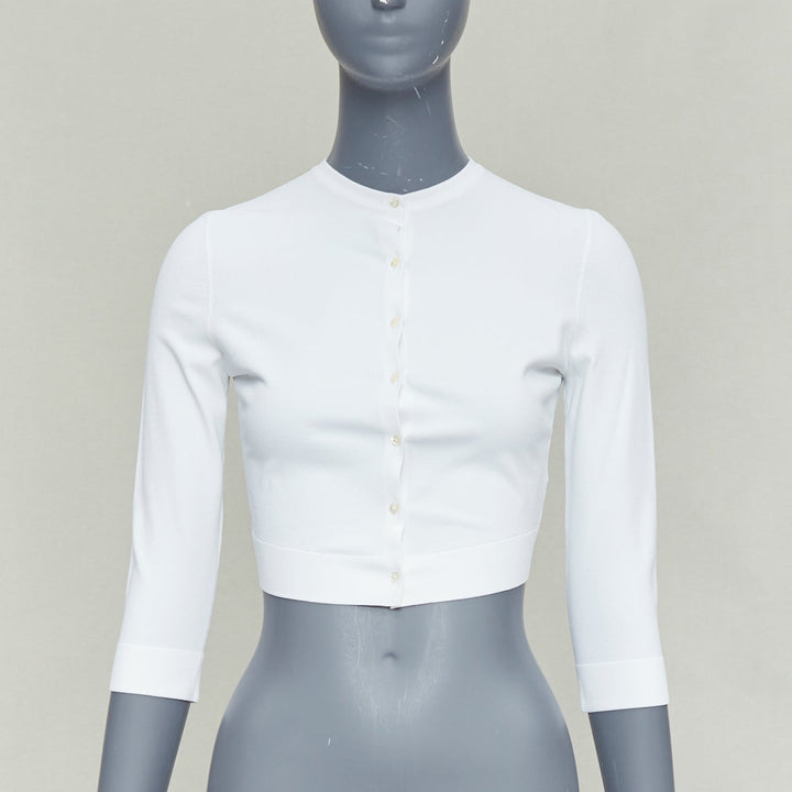 ALAIA off white viscose blend crew neck small buttons cropped cardigan FR36 S