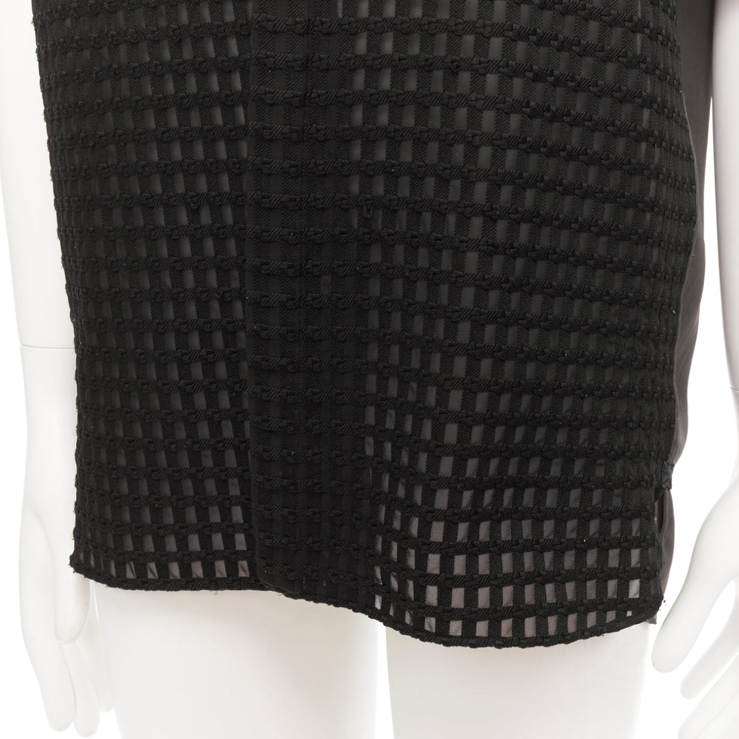 LANVIN grey black silky twill mix texture short sleeves dress shirt EU38/15 S