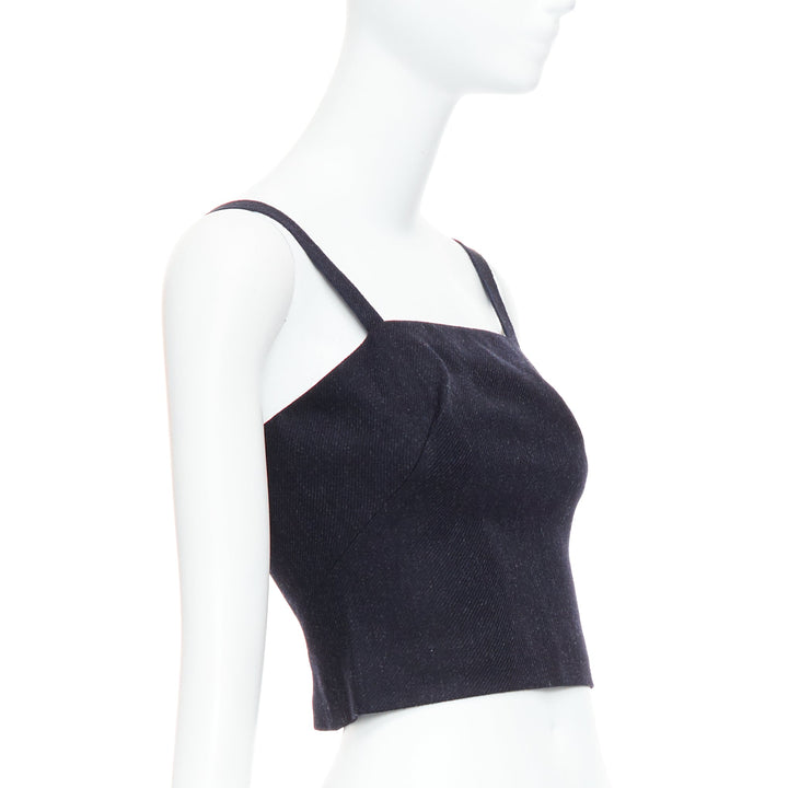 MIU MIU 1998 Vintage Runway fleece wool charcoal grey bustier top IT38 XS