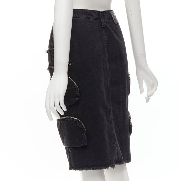 rare FAITH CONNEXION NTMB black denim cotton punk chain multi pockets skirt XS