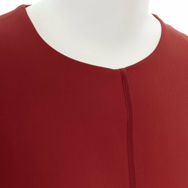 VVB VICTORIA BECKHAM red crepe navy pleated cuff long sleeves dress UK10 M