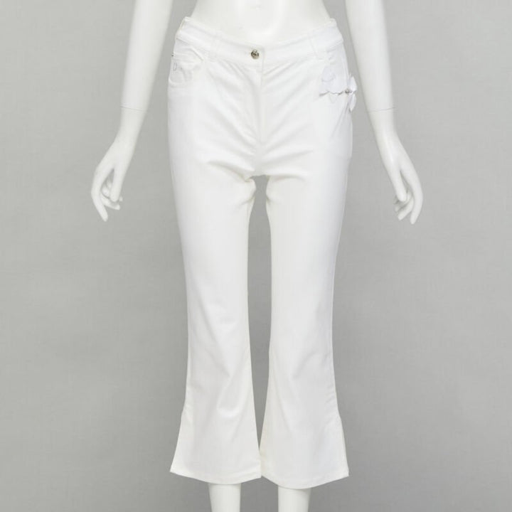 CHRISTIAN DIOR John Galliano Y2K crystal 3D petal cropped flare jeans