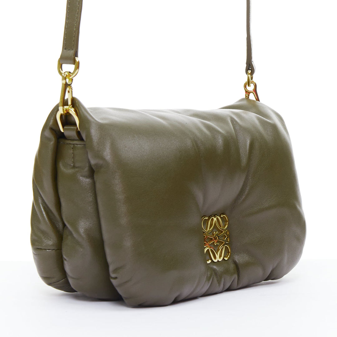 LOEWE Mini Puffer Goya khaki soft nappa padded pillow crossbody bag