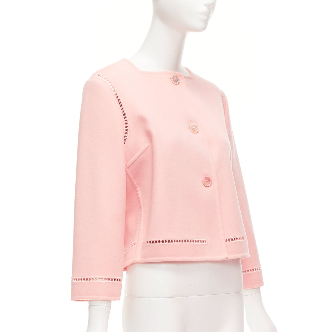 ERMANNO SCERVINO pink 100% virgin wool eyelet trim shell button jacket IT42 M