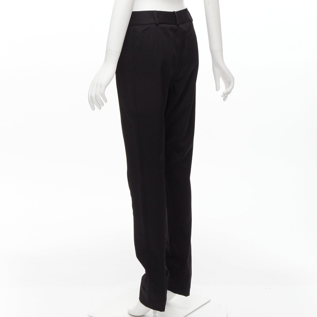 SAINT LAURENT 2017 black 100% virgin wool minimal pleat straight trousers FR36 S